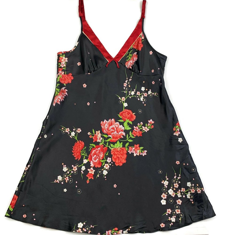 Jones New York Oriental/Asian Inspired V-Neck Floral Chemise/Nightgown Size M